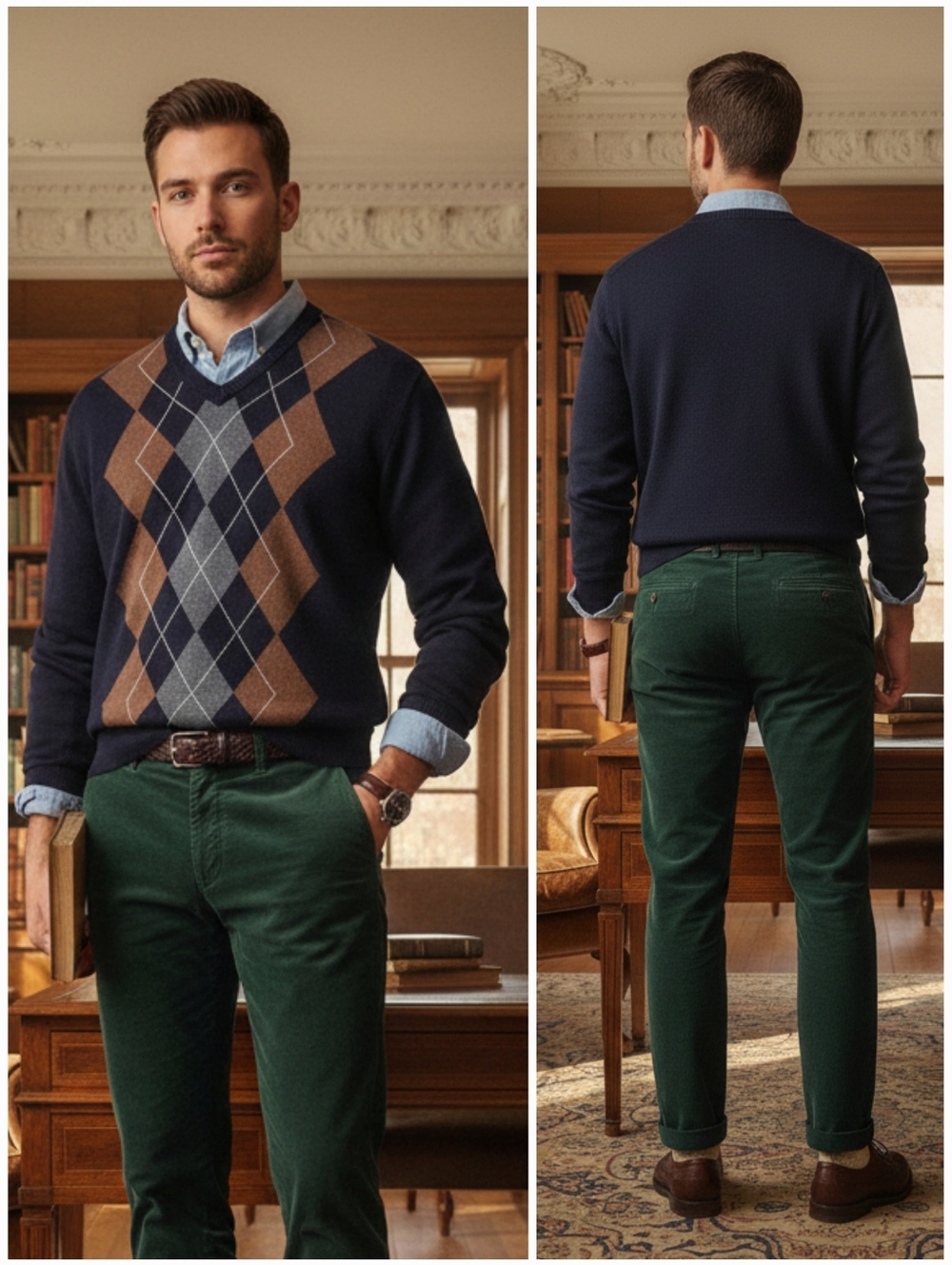 NWOT Van Heusen L Old Money Eclectic Grandpa Preppy Argyle Diamond Knit Sweater